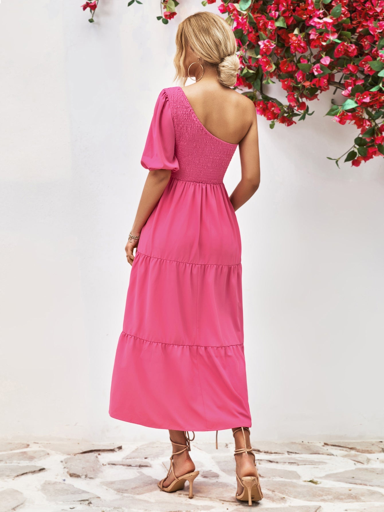 Smocked One - Shoulder Midi Dress - Home Sweet Resale