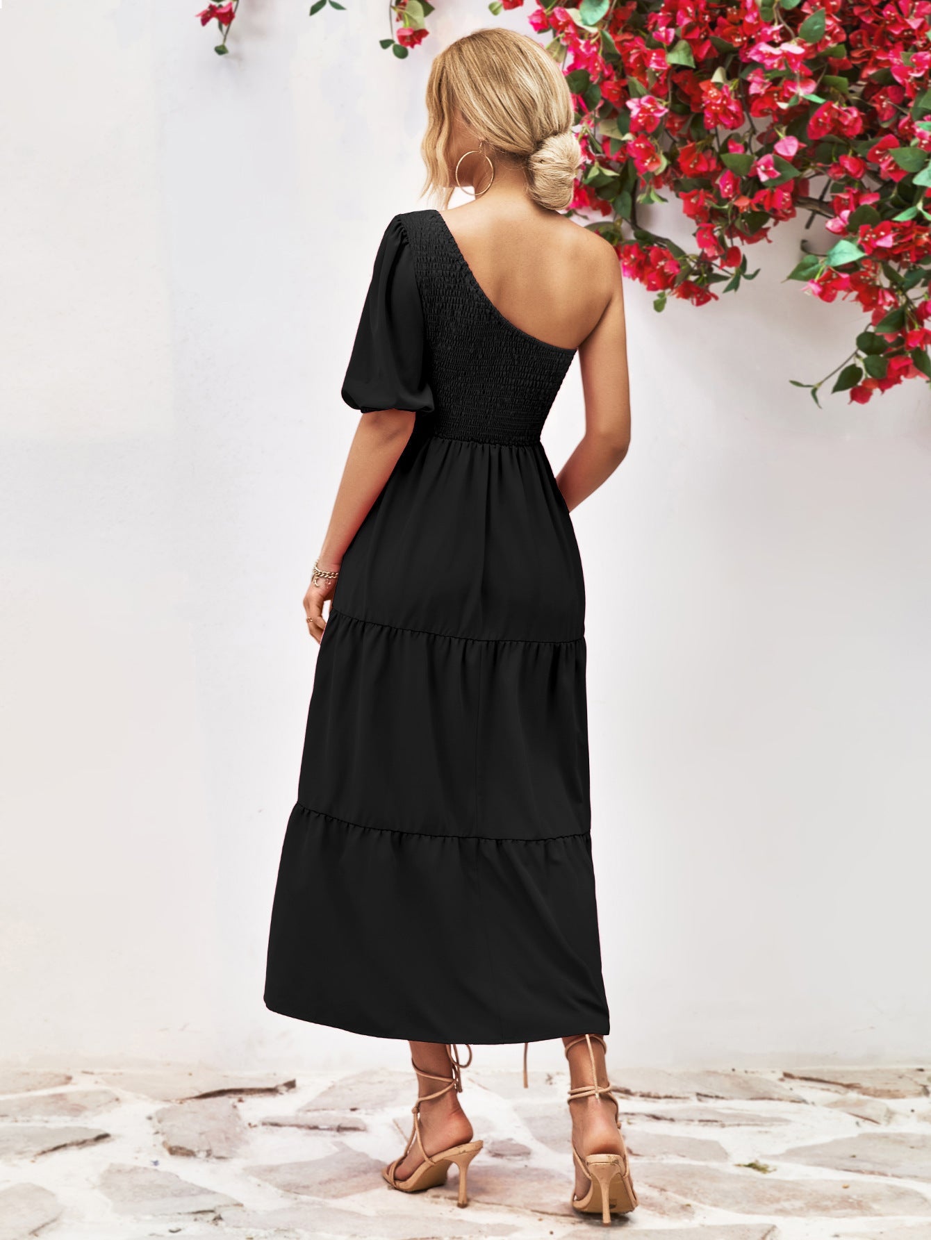 Smocked One - Shoulder Midi Dress - Home Sweet Resale