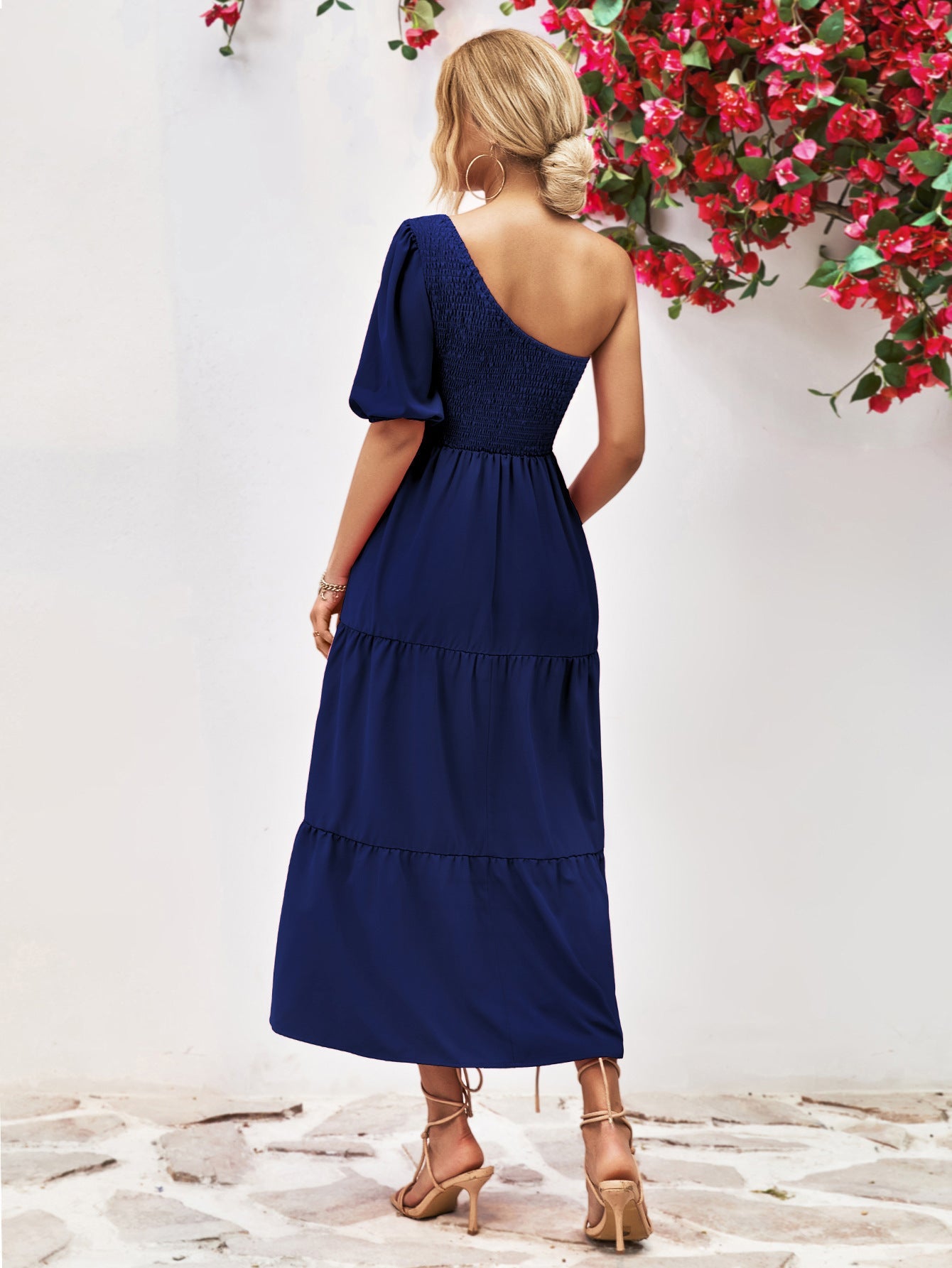 Smocked One - Shoulder Midi Dress - Home Sweet Resale