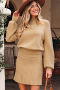 Solid High Neck Sweater and Pleated Mini Skirt Set - Home Sweet Resale