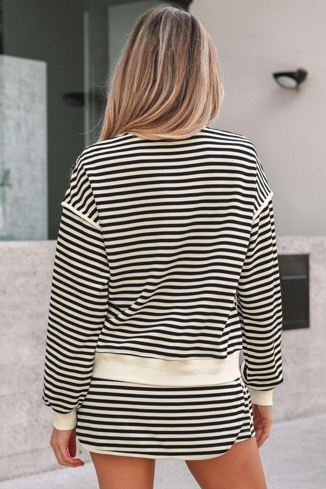 Stripe Textured Pullover Top and Mini Skirt Set - Home Sweet Resale