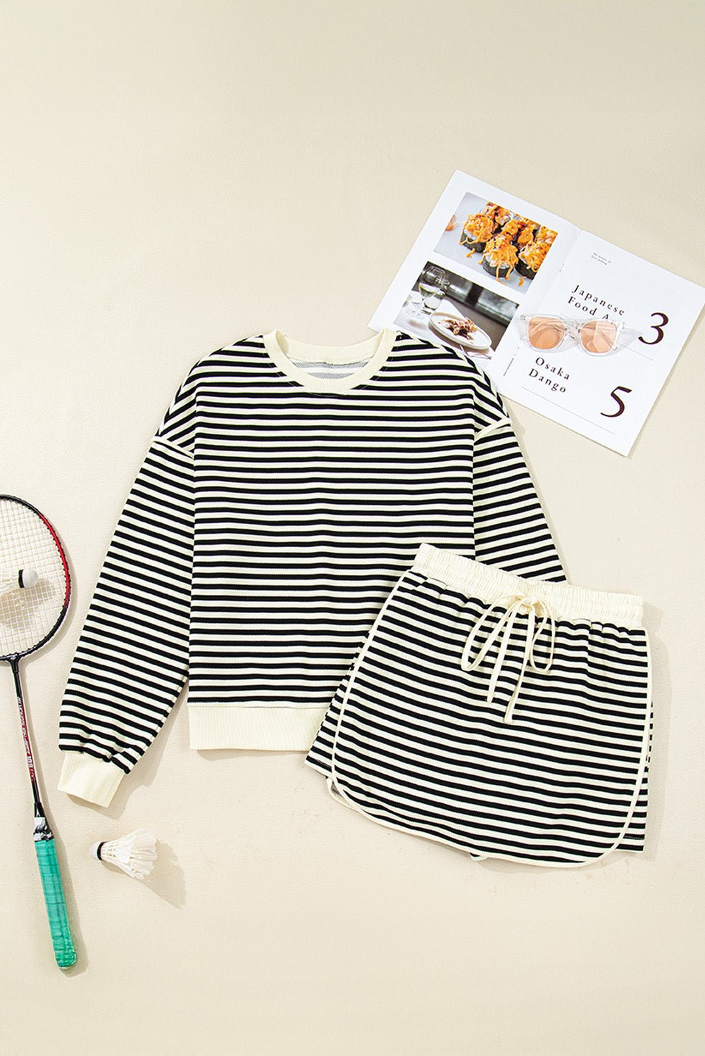 Stripe Textured Pullover Top and Mini Skirt Set - Home Sweet Resale