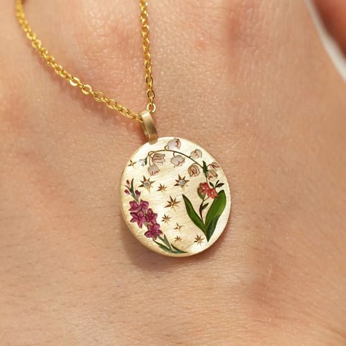 Titanium Steel Painted Oil Dripping Floral Oval Tarot Necklace - Home Sweet Resale
