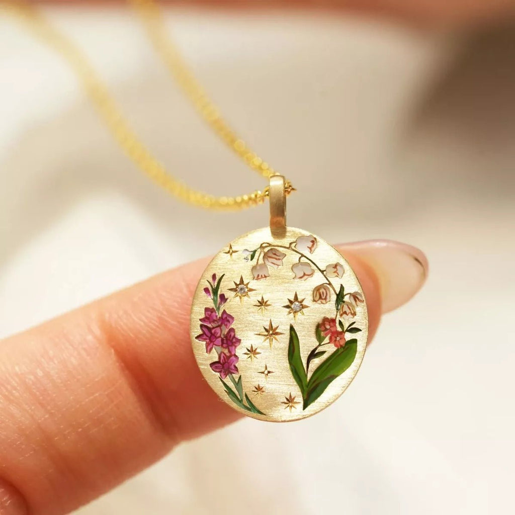 Titanium Steel Painted Oil Dripping Floral Oval Tarot Necklace - Home Sweet Resale