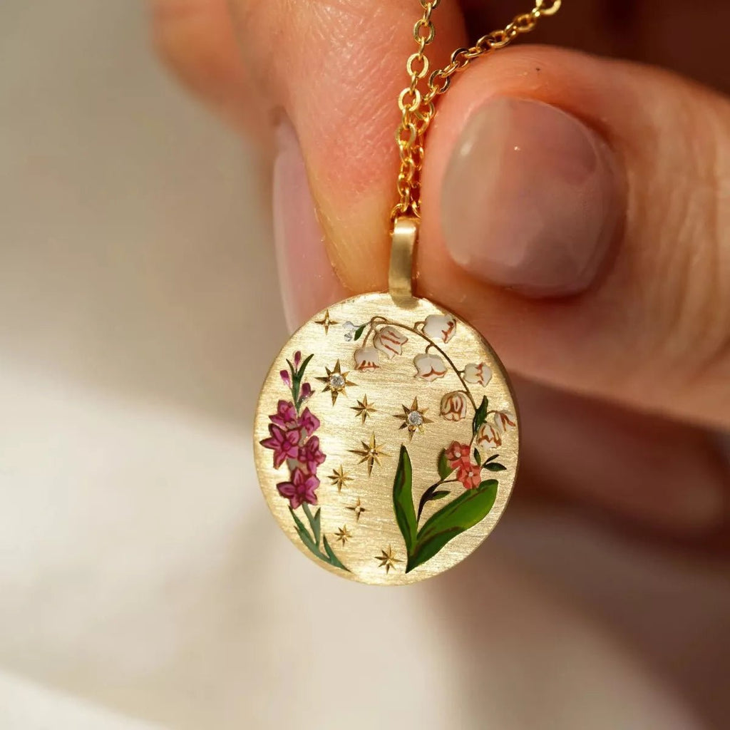 Titanium Steel Painted Oil Dripping Floral Oval Tarot Necklace - Home Sweet Resale