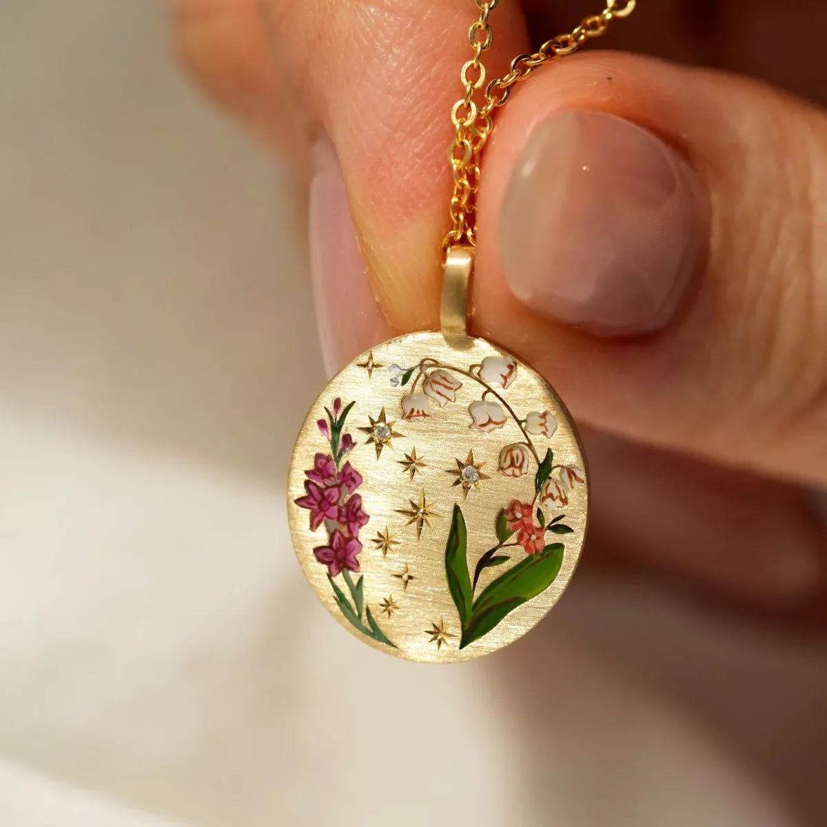 Titanium Steel Painted Oil Dripping Floral Oval Tarot Necklace - Home Sweet Resale