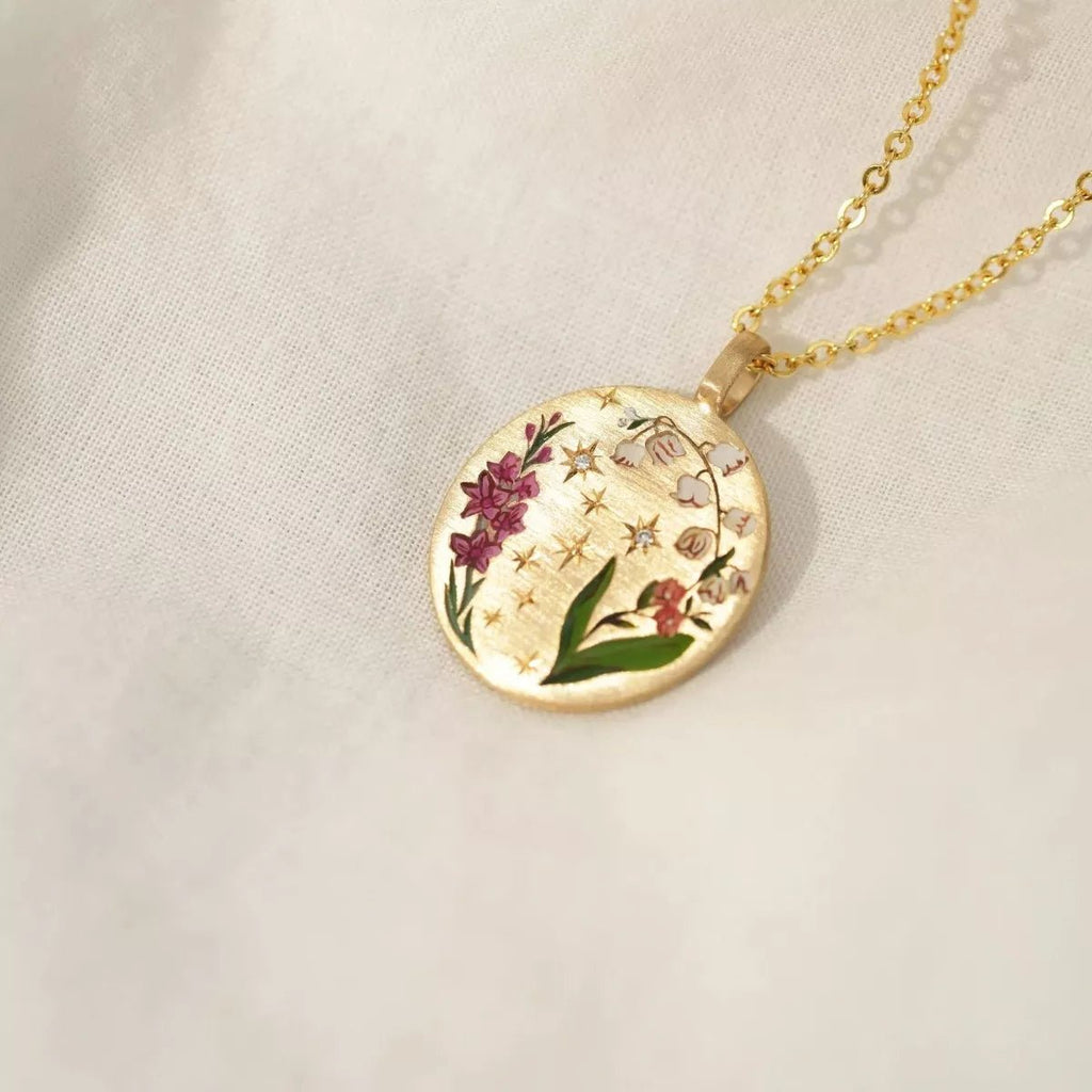 Titanium Steel Painted Oil Dripping Floral Oval Tarot Necklace - Home Sweet Resale