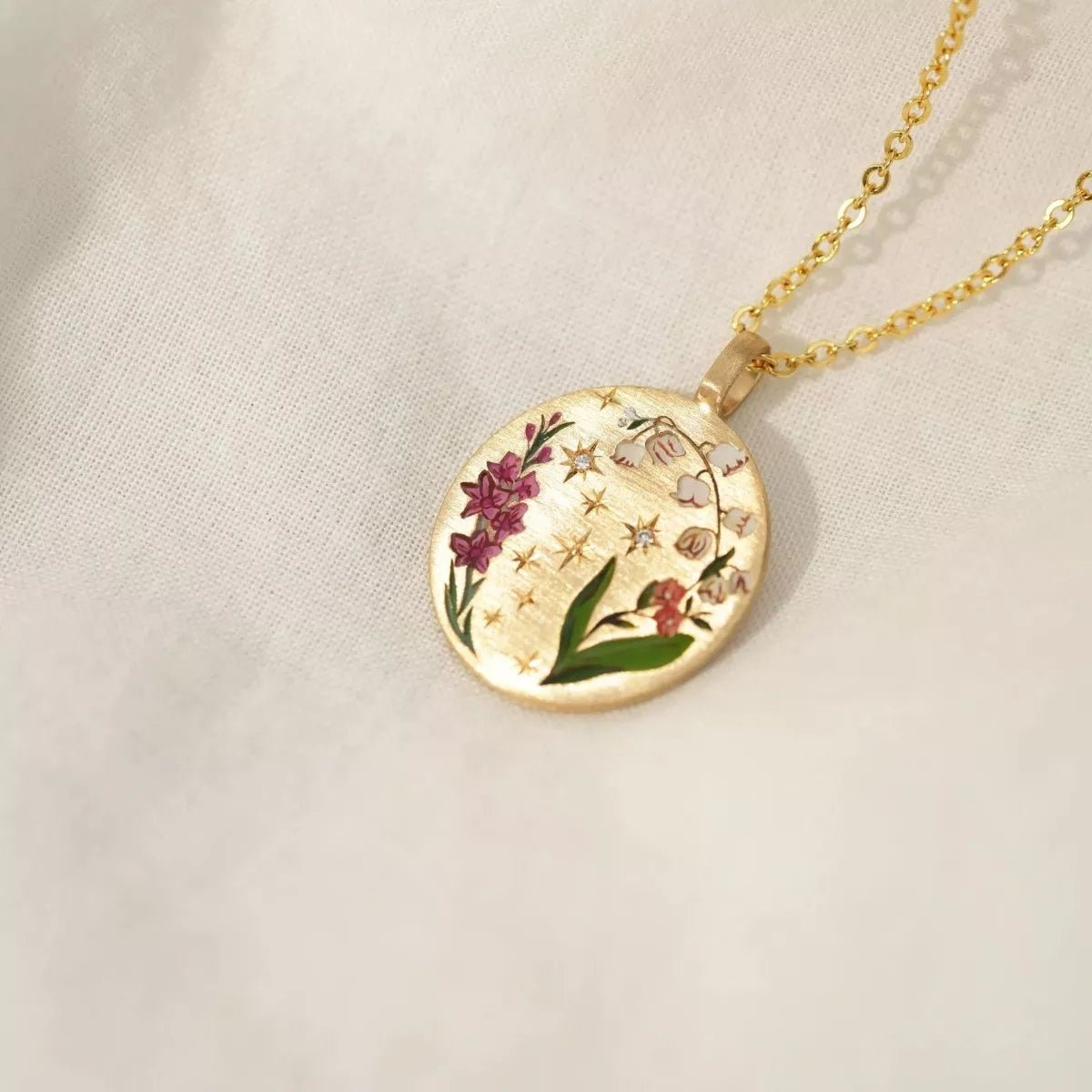 Titanium Steel Painted Oil Dripping Floral Oval Tarot Necklace - Home Sweet Resale