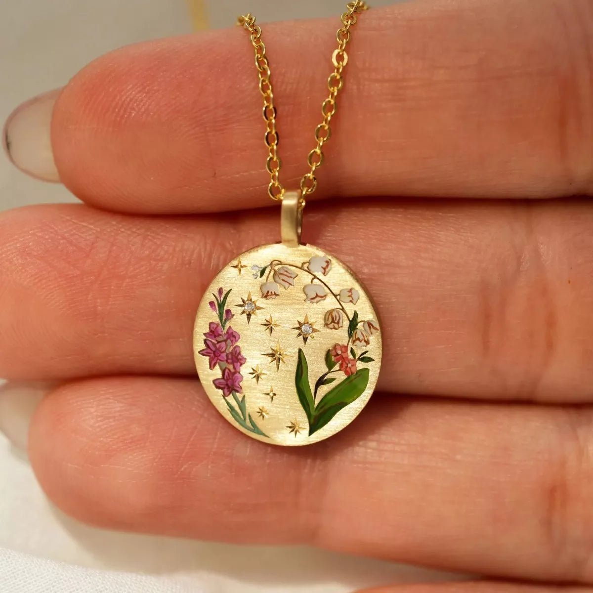 Titanium Steel Painted Oil Dripping Floral Oval Tarot Necklace - Home Sweet Resale