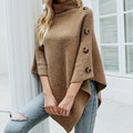 Womens Turtleneck Poncho With Side Buttons Details - Home Sweet Resale