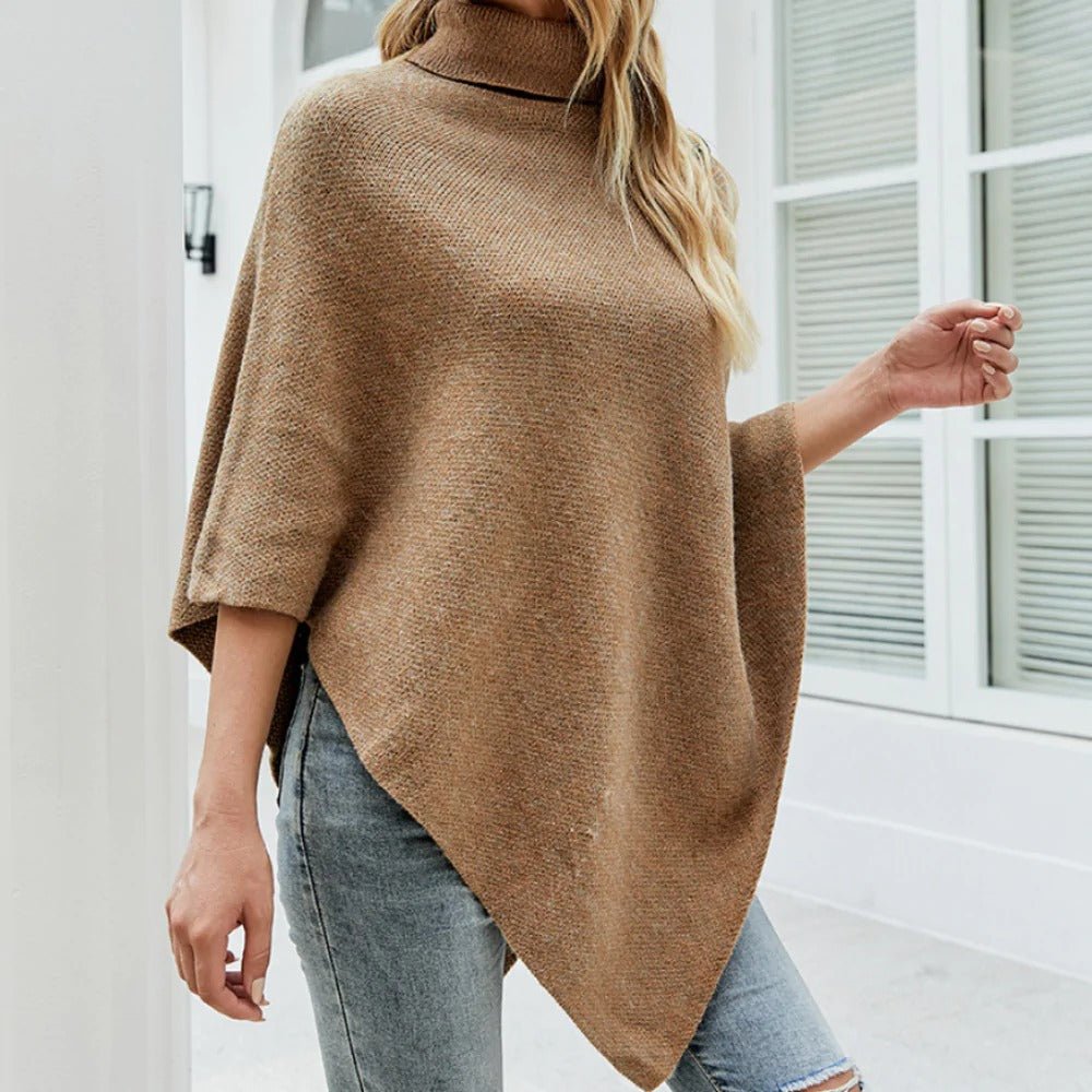 Womens Turtleneck Poncho With Side Buttons Details - Home Sweet Resale