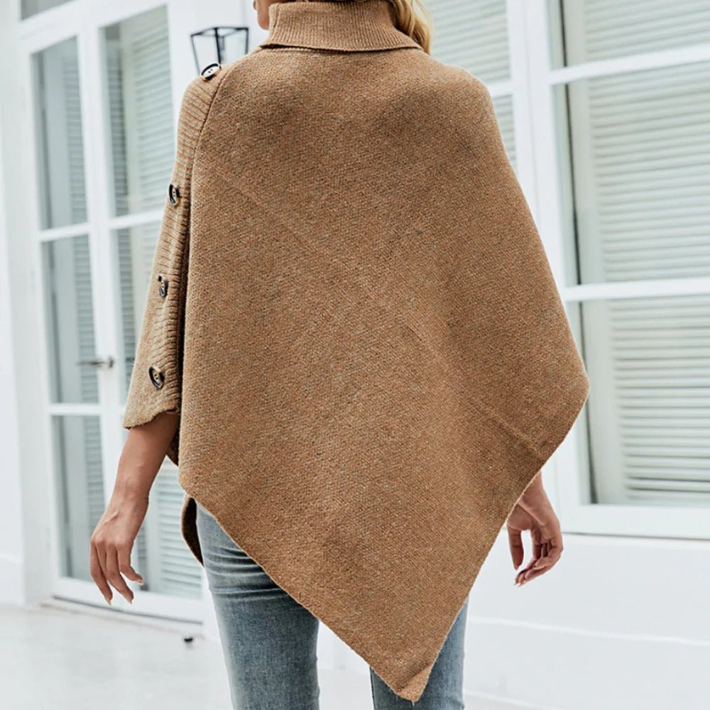 Womens Turtleneck Poncho With Side Buttons Details - Home Sweet Resale
